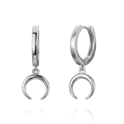 Silver Earrings Moon Hoop Earrings - 20 mm