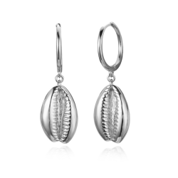 Silver Earrings Shell Hoop Earrings - 35 mm