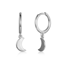 Silver Earrings Moon Hoop Earrings - 19 mm