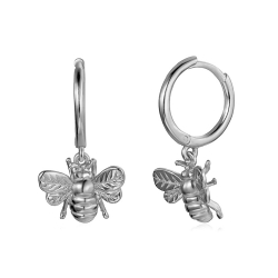 Silver Earrings Bee Hoop Earrings - 20 mm