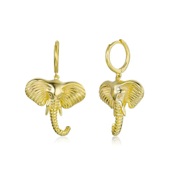 Silver Earrings Elephant Hoop Earrings - 32 mm