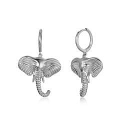 Silver Earrings Elephant Hoop Earrings - 32 mm