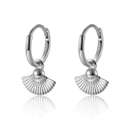 Boucles D'Oreilles Argent Lisse Boucle d'oreilles Anneau Éventail - 21 mm