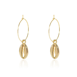 Bronze Earrings Shell Hoop Earring - 35mm - Bronze - Gold Plated