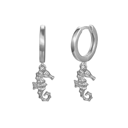 Silver Earrings Seahorse Hoop Earring - 24mm