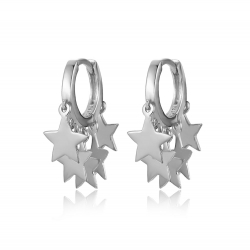 Silver Earrings Hoop Earrings - 5 Stars - 18mm