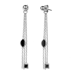 Silver Earrings Chain Earrings - 53mm - Black Enamel - Gold Plated and Rhodium Silver