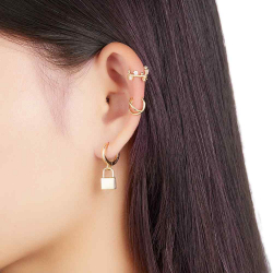 Silver Earrings Lock Earrings - 11 + 11 mm - Gold Plated and Rhodium Silver