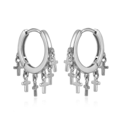 Boucles D'Oreilles Argent Lisse Boucle d'oreille Anneau - 6 Croix - 16,7 mm