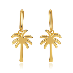 Silver Earrings Earrings Palm Tree Hoop - 11+18 mm - Gold Plated Silver and Rhodium Plated Silver