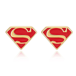 Silver Earrings Superman Earring - 9*7mm - Red Enamel - Gold Plated