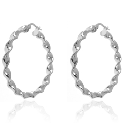 Silver Earrings Twisted Hoop Earrings - 37 mm