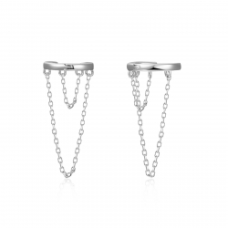 Boucles D'Oreilles Argent Lisse Boucle d'oreille Anneau avec Chaîne - 29 mm