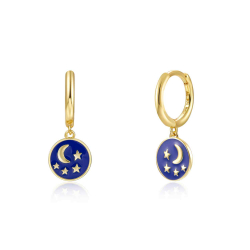 Pendiente Plata Lisa Pendientes Luna Estrella Enamel 11mm Bañado Oro