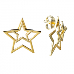 Pendiente Plata Lisa Pendientes Estrella Doble  - 18 mm -  Bañado Oro y Plata Rodiada