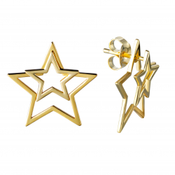 Silver Earrings Double Star Earrings - 18 mm - Gold Plated and Rhodium Silver