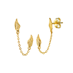 Silver Earrings Wings Chain Earrings - 9 mm - Gold Plated and Rhodium Silver