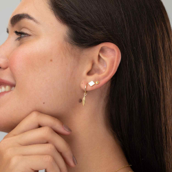 Pendiente Plata Lisa Pluma Earrings - 11 mm + 13 mm - Bañado Oro y Plata Rodiada
