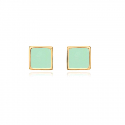 Silver Earrings Square Earrings - Enamel - 6 mm - Gold Plated