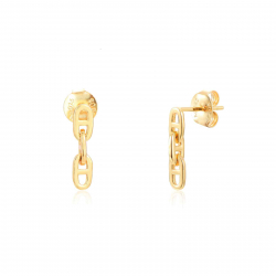 Pendiente Plata Lisa Pendientes Eslabón - 15 mm  - Bañado Oro