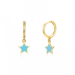 Pendiente Plata Lisa Pendientes Estrella - 11+8 mm - Enamel - Bañado Oro