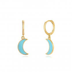 Silver Earrings Moon Earrings - 11+12 mm - Enamel - Gold Plated