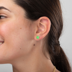Silver Earrings Glitter Earring - Clover Leaf - 8 mm - Green - Gold Plated