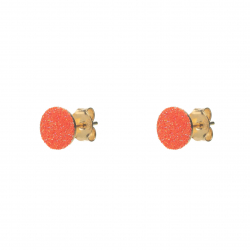 Silver Earrings Glitter Earring - Circle - 8 mm - Orange - Gold Plated