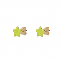 Silver Earrings Glitter Earring - Star - 8 mm - Neon Green - Gold Plated