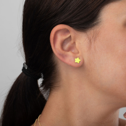 Silver Earrings Glitter Earring - Star - 8 mm - Neon Green - Gold Plated