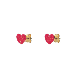 Silver Earrings Glitter Earring - Heart - 8 mm - Hot Pink - Gold Plated