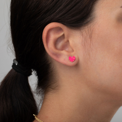 Ohrringe Glattes Silber Ohrring Glitzer - Herz - 8 mm - Hot Pink - Vergoldet