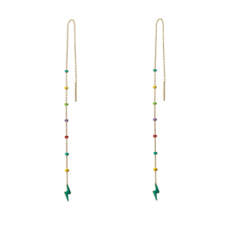 Pendiente Plata Lisa Pendientes Cadena Rayo - 16 cm - Enamel Multi - Bañado Oro y Plata Rodiada