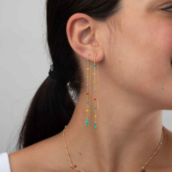 Silver Earrings Ray Chain Earrings - 16 cm - Enamel Multi - Gold Plated and Rhodium Silver