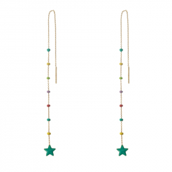 Pendiente Plata Lisa Pendientes Cadena Estrella - 15,5 cm - Enamel Multi - Bañado Oro y Plata Rodiada
