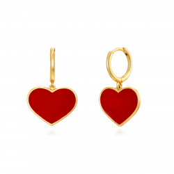 Pendiente Plata Lisa Pendientes Corazon - Enamel Rojo - 11+12 mm - Bañado Oro