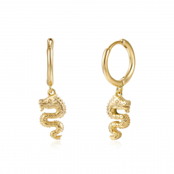 Silver Earrings Dragon  - Earrings - 11 + 11 mm - Gold Plated and Rhodium Silver