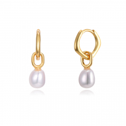 Silver Earrings Pearl Hoop Earrings - 13 + 9 mm  - Gold Plated