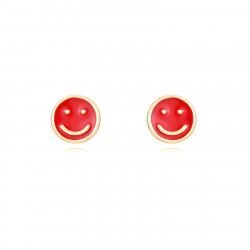 Boucles D'Oreilles Argent Lisse Boucles d'oreilles Heureux Smiley - 10 x 5 mm - Émail de couleur Rouge - Argent Dorure Or et Argent Rhodié