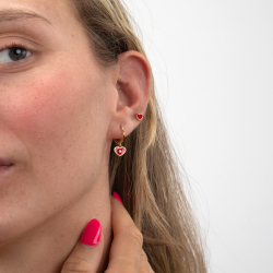 Silver Earrings Heart Earrings - 5 mm - Red Enamel - Silver Gold Plated and Rhodium Silver