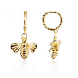 Pendiente Plata Lisa Pendientes - Abeja - 11+16 mm - Plata Chapado Oro