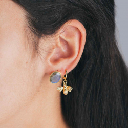 Silver Earrings Earrings - Bee - 11+16 mm - Gold Plated Silver