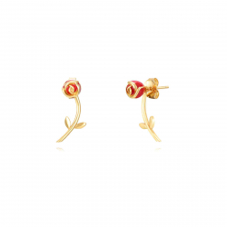 Silver Earrings Flower Earjacket Earrings - Enamel 20 mm - Gold Plated and Rhodium Silver