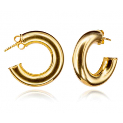 Silver Earrings Hollow Semi Hoop Earrings - 24 mm - Gold Plated