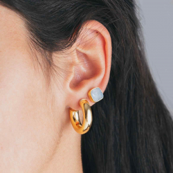 Silver Earrings Hollow Semi Hoop Earrings - 24 mm - Gold Plated