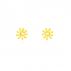 Silver Earrings Flower Chamomile Earrings - Enamel - 6,5 mm - Gold Plated