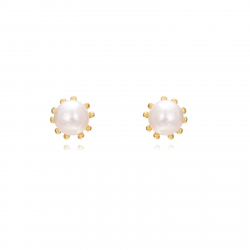 Pendiente Plata Lisa Pendientes Perla - 4 mm - Bañado Oro y Plata Rodiada