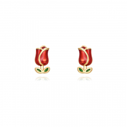 Silver Earrings Hoop Earrings - Enamel Rose 7*4 mm - Gold Plated and Rhodium Silver