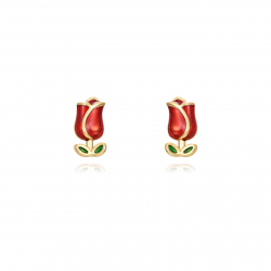 Pendiente Plata Lisa Pendientes Rosa - Enamel 7*4 mm - Bañado Oro y Plata Rodiada