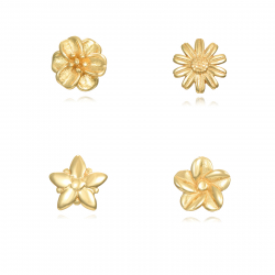 Silver Earrings Set 4 Silver Earrings - Flower - Gold Plated